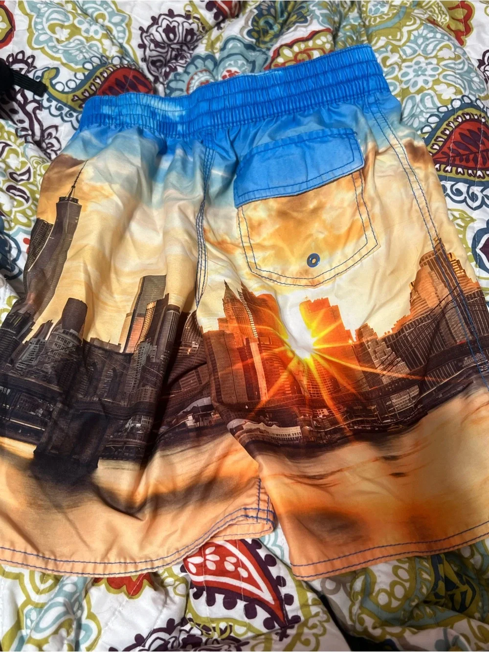 Old Navy Men's Skyline Sunset Swim Board Shorts - Blue and Orange